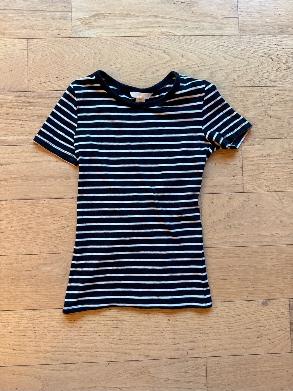 Classic H&M Navy Blue and White Striped Short Sleeve Tee